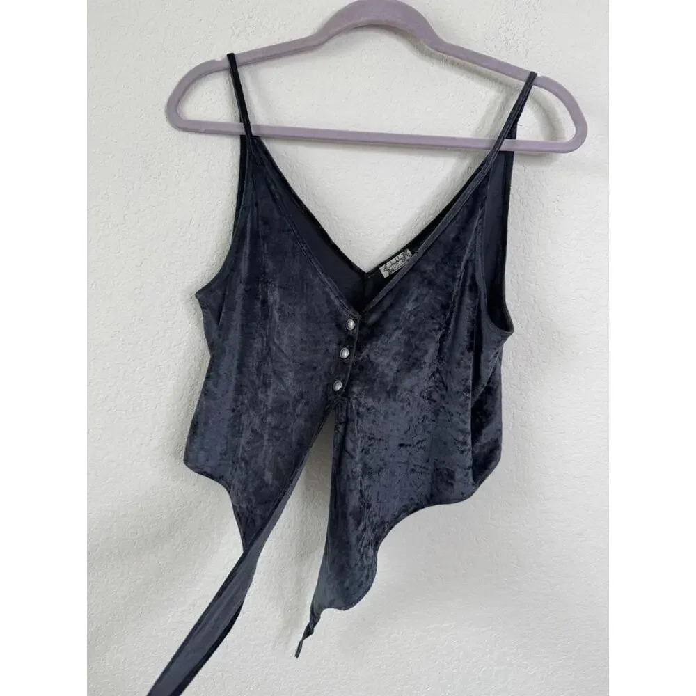Free People Tie For You Velvet Cami Top Festival Sz‎ XS Boho Y2K
